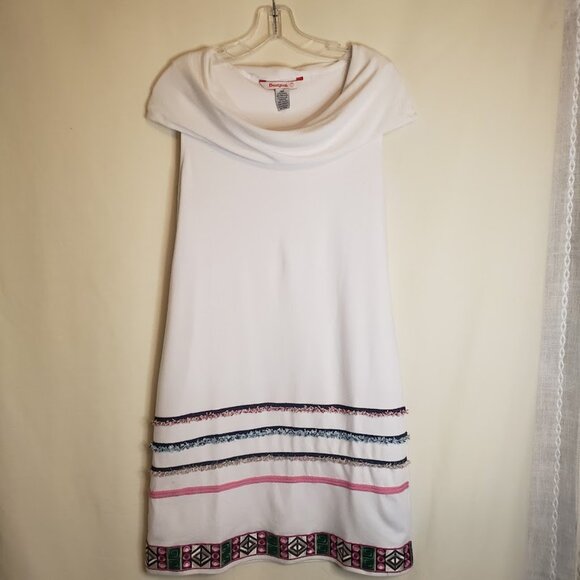 Desigual Boho Women's Sz L Sleeveless Shift Dress Relaxed Cowl Neck Whit… - Picture 1 of 7